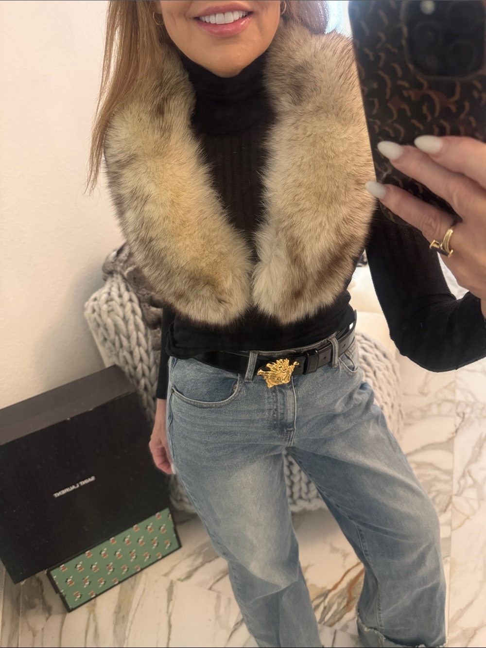Blue fox fur scarf